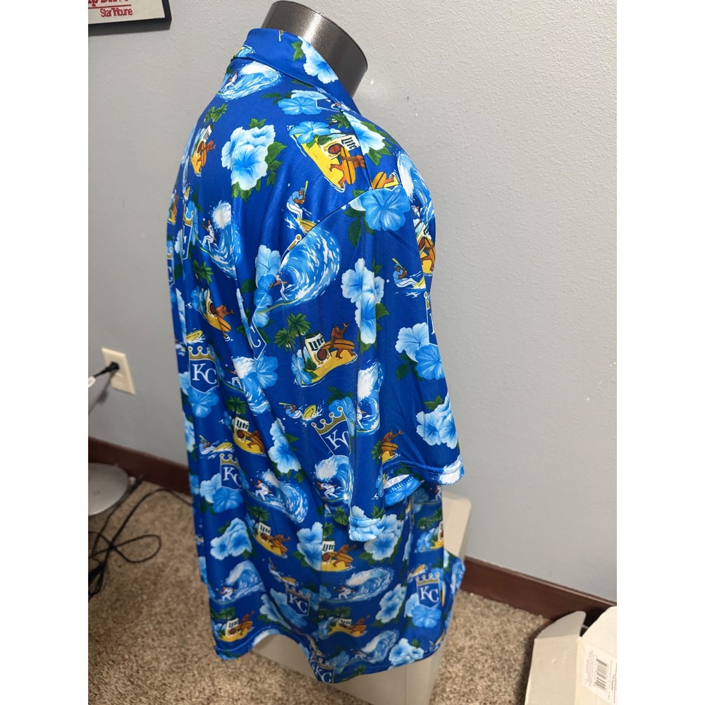 Kansas City Royals Miller Lite Hawaiian Shirt Mens XL Blue MLB Tropical Floral - Picture 4 of 5